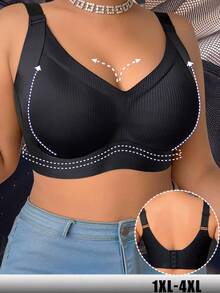 1 قطعة حمالة صدر لاسلكية للمرأة ذات الحجم الكبير - بتغطية جانبية للصدر، رفع الصدر، مناسبة للمواعدة والحفلات والعمل والارتداء اليومي - الأسود - مشاهدة 1
