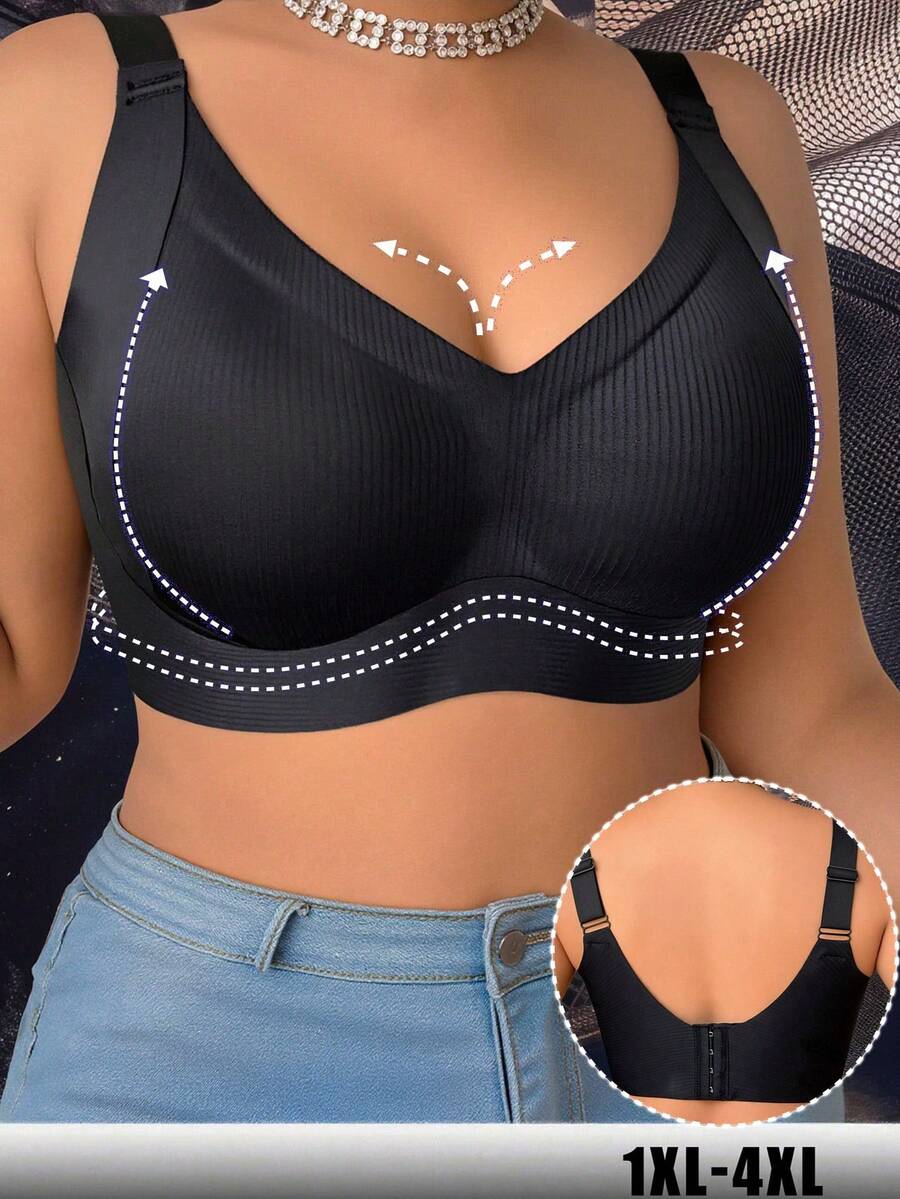 1 قطعة حمالة صدر لاسلكية للمرأة ذات الحجم الكبير - بتغطية جانبية للصدر، رفع الصدر، مناسبة للمواعدة والحفلات والعمل والارتداء اليومي - الأسود - مشاهدة 1