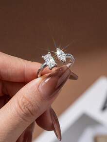 1pc Luxury Teardrop Zirconia Open Ring, 925 Sterling Silver Single Ring, Exquisite Jewelry, Suitable For Girls Birthday, Prom Party Gift - Style 1 - View 2