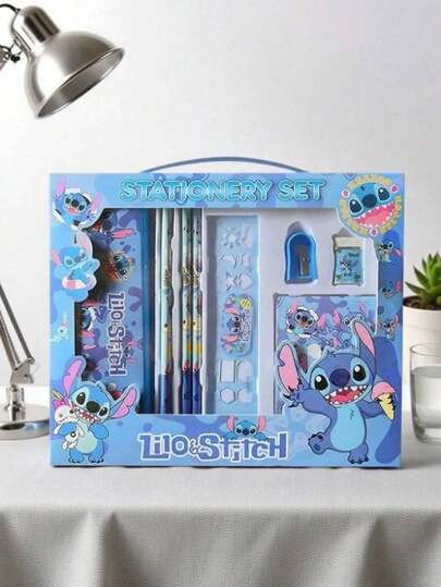 Set de 8 piezas de artículos de papelería con temática de Stitch, incluye borrador, sacapuntas, herramientas de escritura de alta calidad, cuaderno, marcador de libros y accesorios. Material de papel, adecuado para estudiar, graduación, diario, cumpleaños, regalos de fiesta, etc.