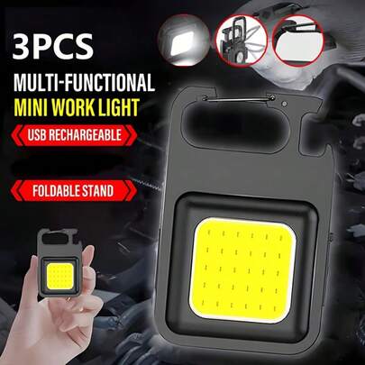 1 pieza/3 piezas/5 piezas Combo de linterna LED, luz de llavero portátil, luz de trabajo recargable por USB COB con gancho magnético, 4 modos de brillo, antorcha de bolsillo para lectura, adecuada para emergencias, hogar, reparación, pesca y talla grande escenarios
