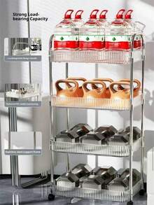 Carrito multifuncional de 4/3/2 niveles con cesta de almacenamiento de plástico, estantería de almacenamiento duradera, adecuada para oficina, cocina, baño, dormitorio, estantería de almacenamiento con ruedas, estantería vertical, carrito de almacenamiento con ruedas, almacenamiento de baño, almacenamiento de cocina, estantería de soporte, estantería móvil, escritorio del hogar y la oficina, estantería de almacenamiento - transparente - Ver 7