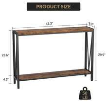 Consola ahorraespacio con 2 estantes para Entrada y salón - Estilo Industrial, Estructura metálica, diseño Fino, Mesa Auxiliar para Pasillo, salón u Oficina, Funcional para sofá, 110 cm - Marrón - Ver 2