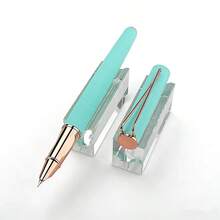Luxury Light Blue Fountain Pen With Rose Gold Trim - Smooth Writing Metal Ink Pen For Office & Gift - 5052 - View 8