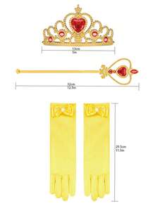 5 件套儿童黄色无袖荷叶边连衣裙、手套、皇冠、魔杖公主服装套装，适合女孩派对、万圣节角色扮演 - 黃色 - 查看 12