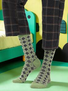 1/5 pares de calcetines de algodón peinado con diseño artístico geométrico de diamantes y círculos, unisex, adecuados para uso diario casual, viajes, hogar, oficina, regalos festivos, sin costuras en los dedos - Multicolor - Ver 12