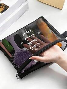 1 Pc Arabic Prints Transparent Mesh Pen Bag, With A Passage Of Scripture " Accessory Organizer Bag - Lightweight Foldable Travel Makeup Pouch, Multi Zippered Storage Bag - Multicolor - View 5