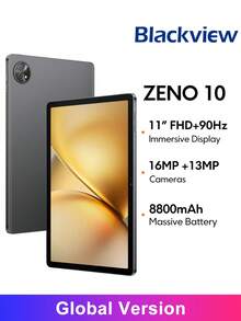 Blackview Zeno 10 平板电脑全球版，11 英寸 FHD+ 显示屏和四扬声器，搭载紫光展锐 Tiger T8200 5G 处理器，最高配备 24GB 运行内存和 256GB 机身存储，1600 万像素 + 1300 万像素双摄像头，8800mAh 电池支持 18W 快充，运行基于 Android 15 的 DokeOS_P 4.2 系统。 - 黑色 - 查看 1