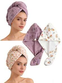 1/2/3Pcs Printed Hair Drying Caps, Thickened Super Water Absorbent, Quick Dry, Soft & Skin-Friendly, Lint & Pilling Resistant, Unisex, Gift For Valentine's Day, Thanksgiving & Christmas - Multicolor - View 3