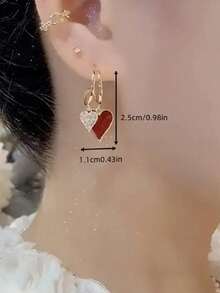 Elegant Red Heart Pendant Earrings - Unique Minimalist Design For Women, Suitable As Valentine's Day Gift - Multicolor - View 3