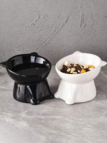 1pc Black/White Cat Food Bowl, Pet Supplies, Slanted Cat Bowl, Dog Food Bowl, Pet Feeding Bowl, Minimalist, Cute, Pet Bowl, Feeding Bowl, Protect Neck, Anti-Spill, Fine Ceramic - Multicolor - View 8