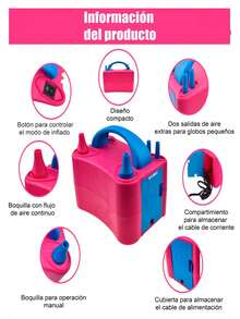 Bomba Electrica Para Inflar Globos Con Doble Inflador Fiestas - Rosa Fucsia - Ver 6