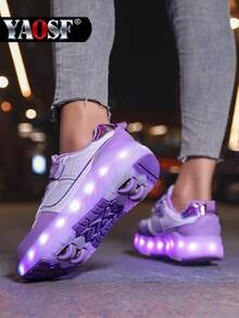 YAOSF Children/Teens Roller Shoes - Upgraded Version With Enhanced Stability, Detachable 2-In-1 Sports Shoes, Street Cool Roller Skating Shoes, Outdoor Sports Luminous Shoes, Parent-Child Shoes, New Inline Skates, Light-Up Shoes At Night, USB Rechargeable Roller Skate Shoes, LED Light-Up Roller Skate Shoes, Sports Shoes With Luminous Soles, Boys/Girls/Students Outdoor Sports Roller Shoes, High-End Children's Festival Gift - Purple - View 6