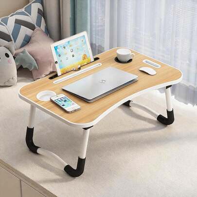 Foldable Portable Computer Desk – A Compact, Independent Desk With A Low Profile To Save Space. The Lightweight Wooden Tabletop Is Suitable For Students, Dormitories, Bedsides, And Small Spaces.