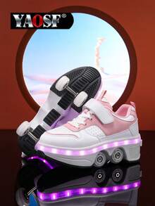 YAOSF Roller Skate Shoes For Teenagers, Upgraded Version With Enhanced Stability, Detachable Dual-Use Sports Shoes, Street Cool Roller Skating Shoes, Outdoor Sports Luminous Shoes, New Inline Skates, Lighted Shoes With Wheels For Night - Pink - View 10