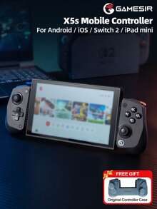 GameSir X5s 无线移动游戏手柄，兼容 2、安卓 iOS 手机、PC 游戏手柄，兼容设备长度 105-213mm，霍尔效应摇杆，可切换扳机模式，双高清震动马达，六轴陀螺仪，Turbon 功能，黑色 - 黑色 - 查看 2