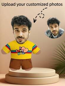 1pc Customized Photo Throw Pillow, Personalized Cushion, Can Customize Interesting Patterns, Double-Sided 3D Pillow, Suitable As Gift For Dad/Mom/Family/Her/Him/Girlfriend/Boyfriend, Couples Birthday Gift - Yellow LOVE - View 3