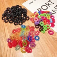 100/80/50/30/10个（颜色随机）糖果色螺旋发圈，高弹力发髻发圈，2.5厘米迷你螺旋发圈，马尾辫和发髻发饰，发圈和橡皮筋发带 - 彩色 - 查看 3