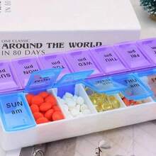 1pc 7 Day Weekly AM PM Pill Organizer, Large Pill Case Pill Box For Pills Vitamin Supplements Medication (Purple/Blue),14 Compartments Vitamin Pill Container For Tablets, Medications, Fish Oil, Home Decor, Party & Christmas Storage - Xanh lam + Tím - Xem 4