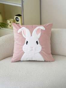 1pc Easter Bunny Pattern Cushion Cover, Single-Sided Printed, Size 17.7*17.7 Inches, Suitable For Sofa, Living Room, Bedroom Home Decor, Pillow Insert Not Included - Grey - View 6