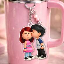 Llavero de pareja de dibujos animados lindos - Personalizado con sus nombres - Llavero acrílico duradero para parejas, regalo ideal para aniversario y Día de San Valentín para él y ella - Llavero de pareja C-Cute - Ver 5