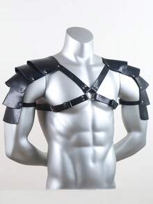 中世纪维京骑士PU皮革可调节X型胸甲，LARP万圣节肩甲，派对角色扮演肩甲 - 黑色 - 查看 4