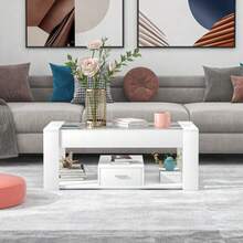 (=WF316882WAA) Living Room Coffee Table With Glass Top, Compartments And Storage Space, White, 100 X 50 X 40 Cm - White - View 12