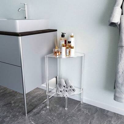 亚克力透明三角形落地转角桌，现代家居边桌，适用于客厅、卧室、浴室，2-4层小型转角桌