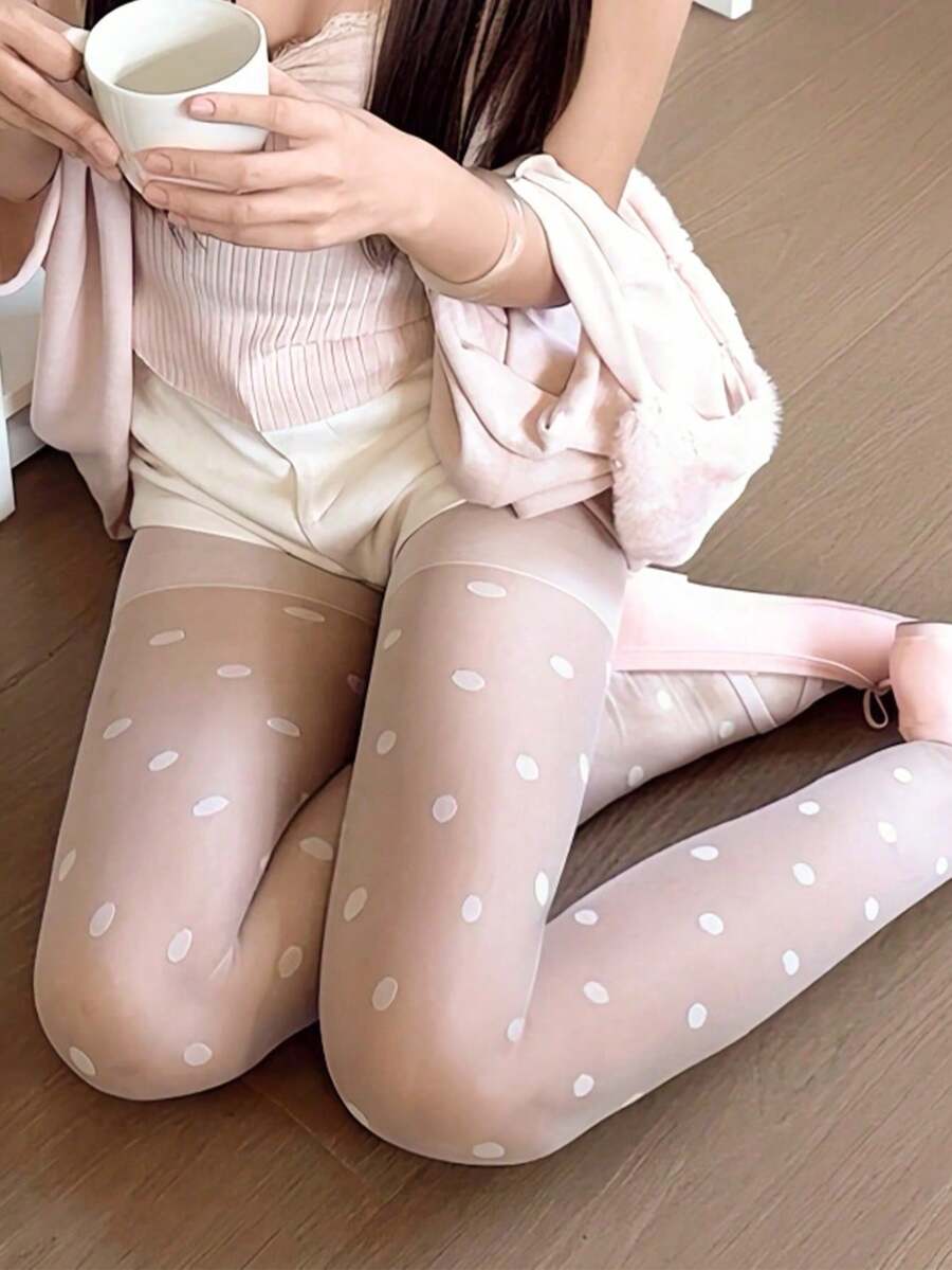 1 Pair Classic Big Polka Dot Tights - Sexy & Timeless For A Chic Date Night - Multicolor - View 1