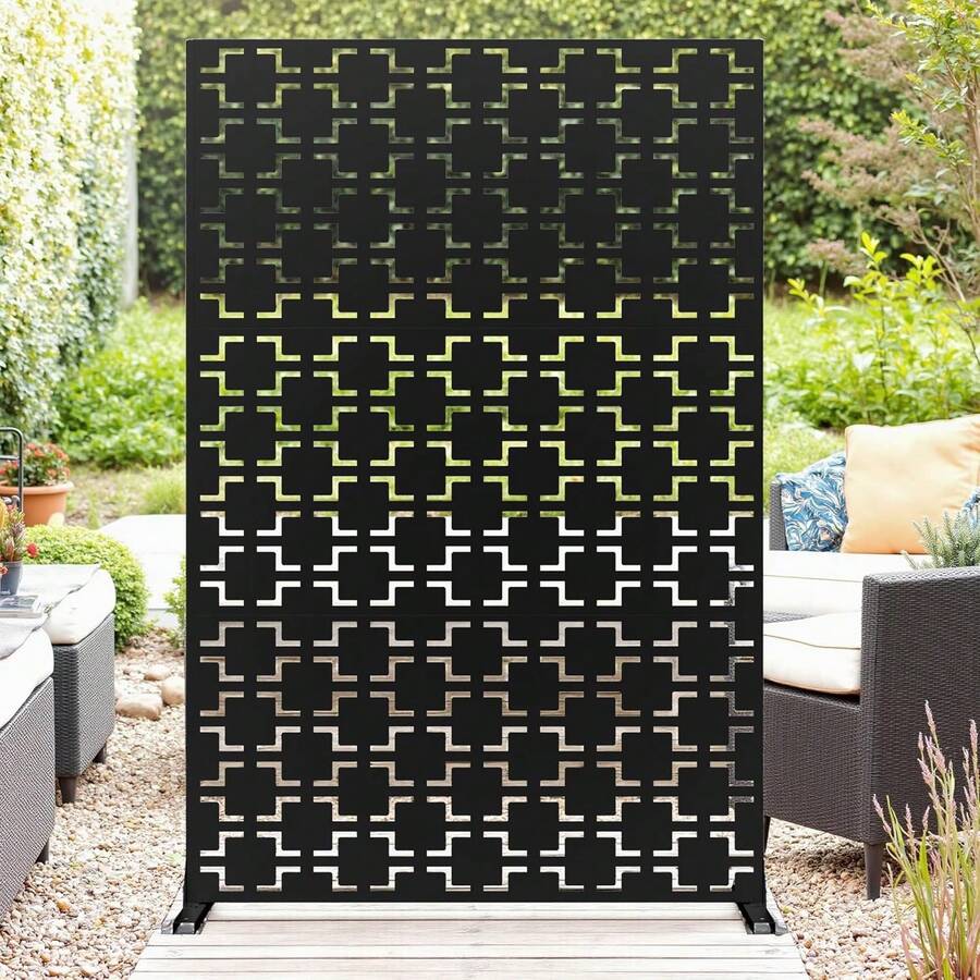 Panel Separador Portátil de Metal, Biombo de Privacidad de Pie 183 cm Alto, para Terraza, Balcón o Hogar, Resistente al Clima y Montaje Sencillo - Estilo 1 - Ver 1