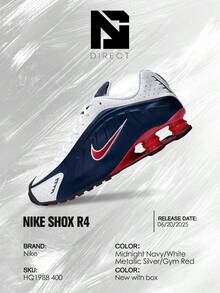 Nike Shox R4 USA (2025) – Men's Lifestyle Sneakers – Shoes For Man -Vintage-Spring & Summer-Inspired Running Shoes, Shock-Absorbing Comfort, Gym To Streetwear Casual Wear-Mother's Day Gifts-Father's Day Gift– HQ1988 400 - Midnight Navy/White/Metallic Silver/Gym Red - 查看 6