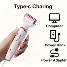 4 In 1 Electric Shaver Kit For Women Pink Painless Face Eyebrow Bikini & Body Hair Remover Rechargeable Grooming Set - Pink - View 8