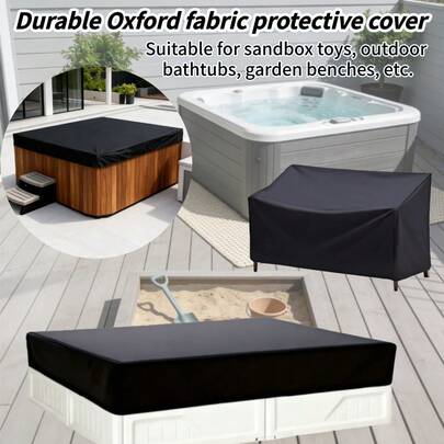 2026年假日及新年必备黑色牛津布防护罩套装 - 耐用沙箱玩具罩、户外浴缸罩、花园长椅罩，具备防尘、防水、防紫外线、防撕裂、防风和防晒功能，多种尺寸可选，适用于庭院、露台、农场和庄园的假日聚会，是圣诞节户外装饰、新年派对家具的理想保护，并可提供全年全天候防护。