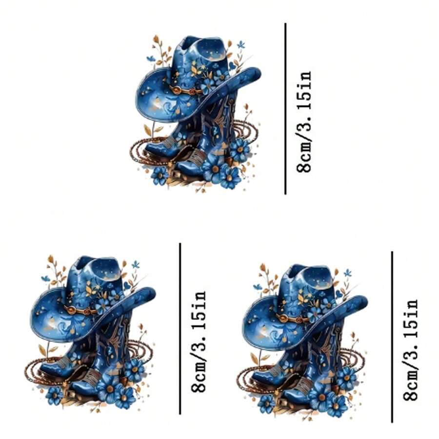 1pc/2pcs/3pcs Blue Boot Heat Transfer Patches, Iron-On And Washable, Applicable To T-Shirts, Jeans, Sweaters, Handbags, Pillows, Cushions. Queen - 3PCS-s - View 1