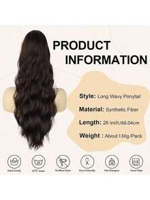26英寸长卷曲波浪抽绳马尾假发，合成假发，适合女性日常佩戴 - 彩色 - 查看 6