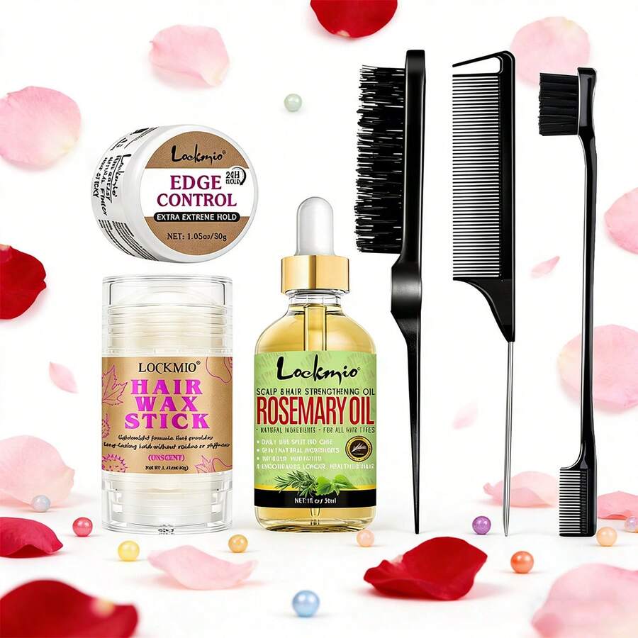 lockmio 情人节专业美发蜡棒、定型啫喱、迷迭香护发油、断发修复、光滑后梳造型、顺滑发蜡和梳子 - L-40g-hair-wax-6pcs - 查看 1
