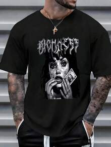 Camiseta Hombre, Estampado Arte Oscuro, Mujer + Billete, Estilo Alternativo, Casual Urbano,  Gótica, Streetwear Moda,playera de hombre,ropa de hombre,playeras,parejas,envio nacional,regalo para hombre,oversize hombre. - Negro - Ver 1
