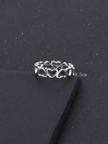 1Pc Stainless Steel Ring With Heart Detail, Gift For Mom, Mother, Valentine's Day & Mother's Day C5CC - 銀色 - 查看 4