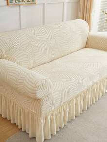 1pc Thickened Stretch Sofa Slipcover With Leaf Pattern, Ruffled Design, Dust-Proof And Dirt-Resistant, Suitable For Bench, Living Room Sofa, Living Room Furniture, Machine Washable - Beige - View 10