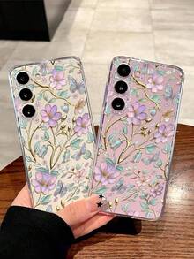 1pc Elegant Purple Pink Floral Butterfly Soft Phone Case Compatible With Huawei Honor, Compatible With Redmi, Compatible With Galaxy A04e/12/A13/A14/A34/A50/A52/A53/A54/S21/S22/S23/S24/S25/S25Ultra/S25FE/S26/S26 PLUS/S26 ULTRA/S26 EDGE, 6A/7A/8A, 12T/13T/15T/15T Pro,International Version, Not The Domestic Version - Clear - View 3
