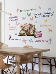 1pc Cute Fairy Butterfly, Butterfly With English Text, Romantic Pink Flower Butterfly, Blue Moon Rabbit Cartoon Wall Sticker, Suitable For Bedroom, Study, Living Room, Dining Room, PVC Self-Adhesive Removable Wall Decal - Multiple Styles - View 5