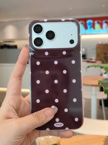 简约可爱黑白波点手机壳，兼容 17 Pro Max、16、15、14 Plus、13、12、11、14、15、16 Pro Max，带保护后盖 - 棕色底波點 - 查看 8