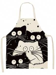 亚麻无袖围裙，挂脖式，防污耐用厨房罩衫 - A - 查看 3