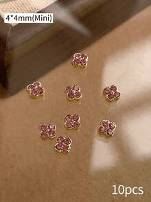 10颗奢华优雅方形美甲饰品，Y2K极简美甲配件，情人节必备，闪亮白色和粉色水钻，适合多种DIY美甲装饰，短指甲，法式美甲用品，美甲宝石 - 彩色 - 查看 8