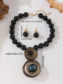 Collar con colgante de cuentas con diseño retro y exagerado - Negro - Ver 2