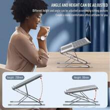 Soporte de Enfriamiento Ajustable y Plegable para Computadora de Escritorio - 54.61cm x 71.12cm Blanco/, Longitud Ajustable para Portátil, Teléfono, Libros, Diseño Ergonómico, Almohadillas de Goma Antideslizantes, Portátil y Ligero, Reduce la Ocupación de Espacio, Regalo Perfecto - Plateado - Ver 5