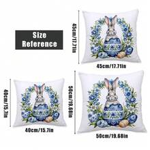 MEMNUN 4pcs Easter Vintage Rabbit, Blue & White Floral, Tulip, Daisy Flower Print Polyester Decorative Pillow Covers [No Pillow Insert], 17.7*17.7in(45*45cm)/19.69*19.69in(50*50cm)/15.75*15.75in(40*40cm), [Single-Sided Printing] Rabbit With Bow Tie, Blue & White Egg Easter Theme Throw Pillow Covers, Room Decor, Home Decor - Multicolor - View 3