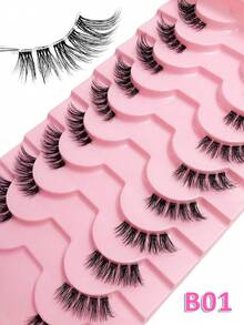 Asiteo Eid Al-Fitr 10 paires de faux-cils à demi-longueur avec bande transparente. Regard naturel, queue d'œil de chat, cils allongés, doux et moelleux, faux-cils en poils de vison naturels. Convient pour le maquillage quotidien, le maquillage de blogueuse beauté, les bandes de faux-cils, les faux-cils, les voyages, la plage, les sorties, les fêtes, les enterrements de vie de jeune fille, les enterrements de vie de jeune homme. - Demi-cils - Voir 9