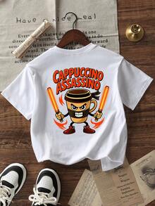 男童休闲印花圆领短袖T恤，夏季上衣 - 白色 - 查看 3