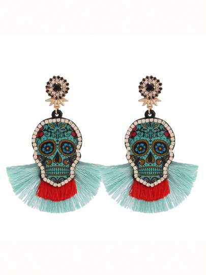 1 Pair New Fashion Earrings Dangle Tassel Earrings For Women Multicolored Skull Pendant Fringed Drop Earrings Wedding Party Gifts
